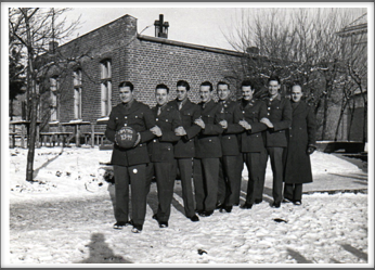 1943 Basketball Champions-Phillips 66, l-r:  E. Berlinski (captain), J. Creech, B. Bingham, J. Shinn, A. Knapp, H. Holder, W. Luttrell, W. Curtis.  (Not pictured, Leo Farber, also a Phillips captain.)